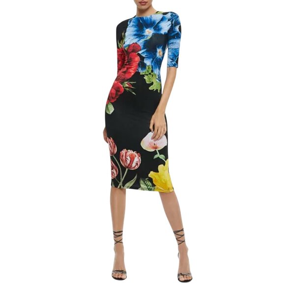 ALICE + OLIVIA Floral-print jersey midi dress Size M, 8 US NEW - Picture 3 of 12